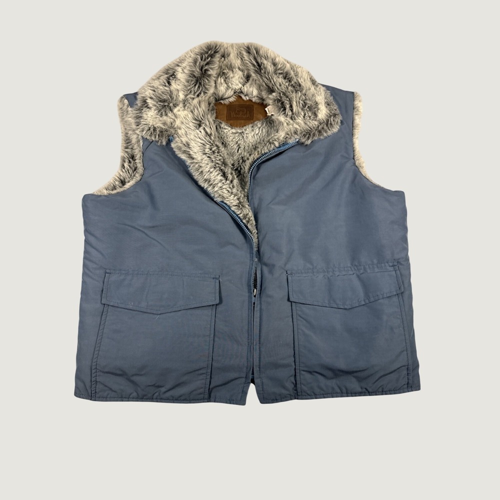 Woolrich Vest Women XL Blue Faux Fur Lined‎ Full Zip Made in USA Softshell